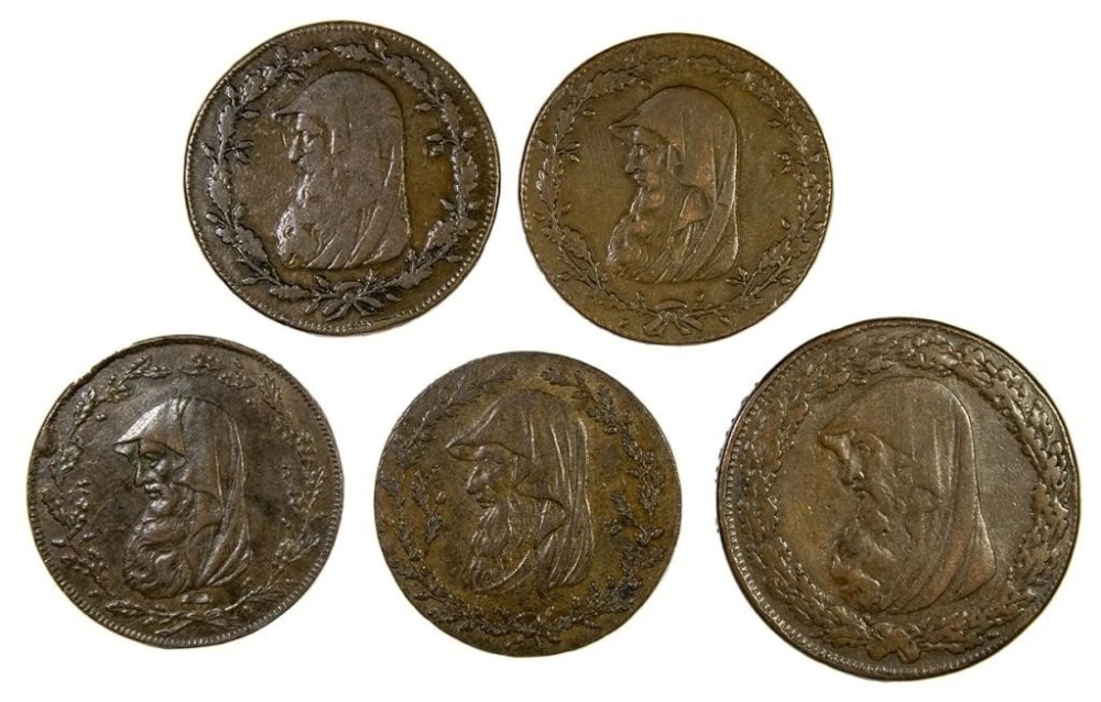 Conder Tokens. Five Famous Druid Head Coppers