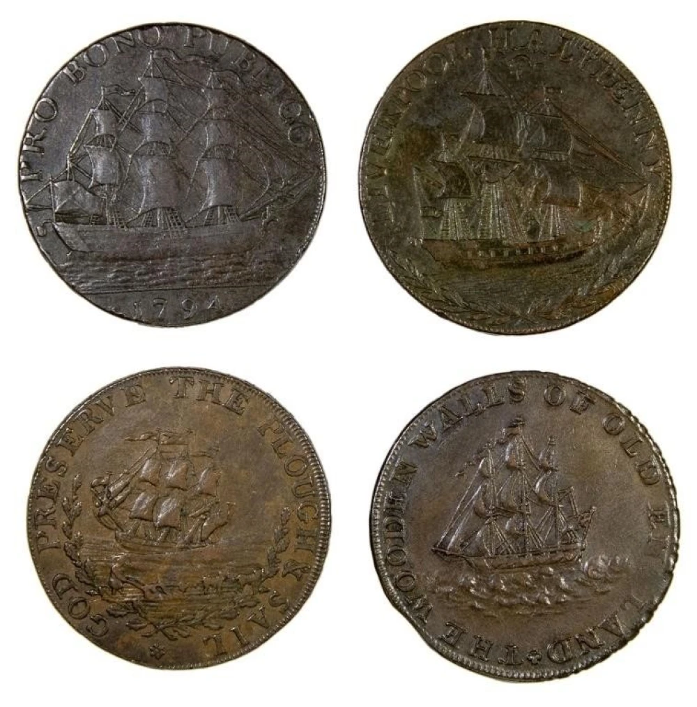 Conder Tokens. Four Piece Sailing Ship Motif Lot