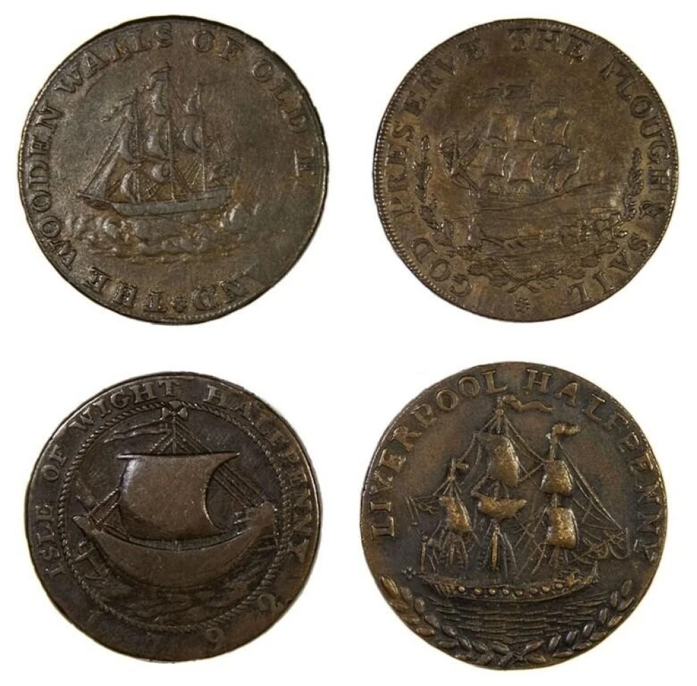 Conder Tokens. Four Sailing Ships