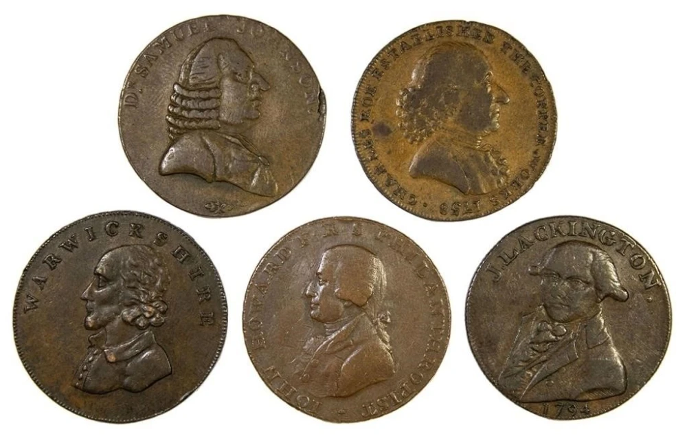 Conder Tokens. Five Portrait Halfpennies