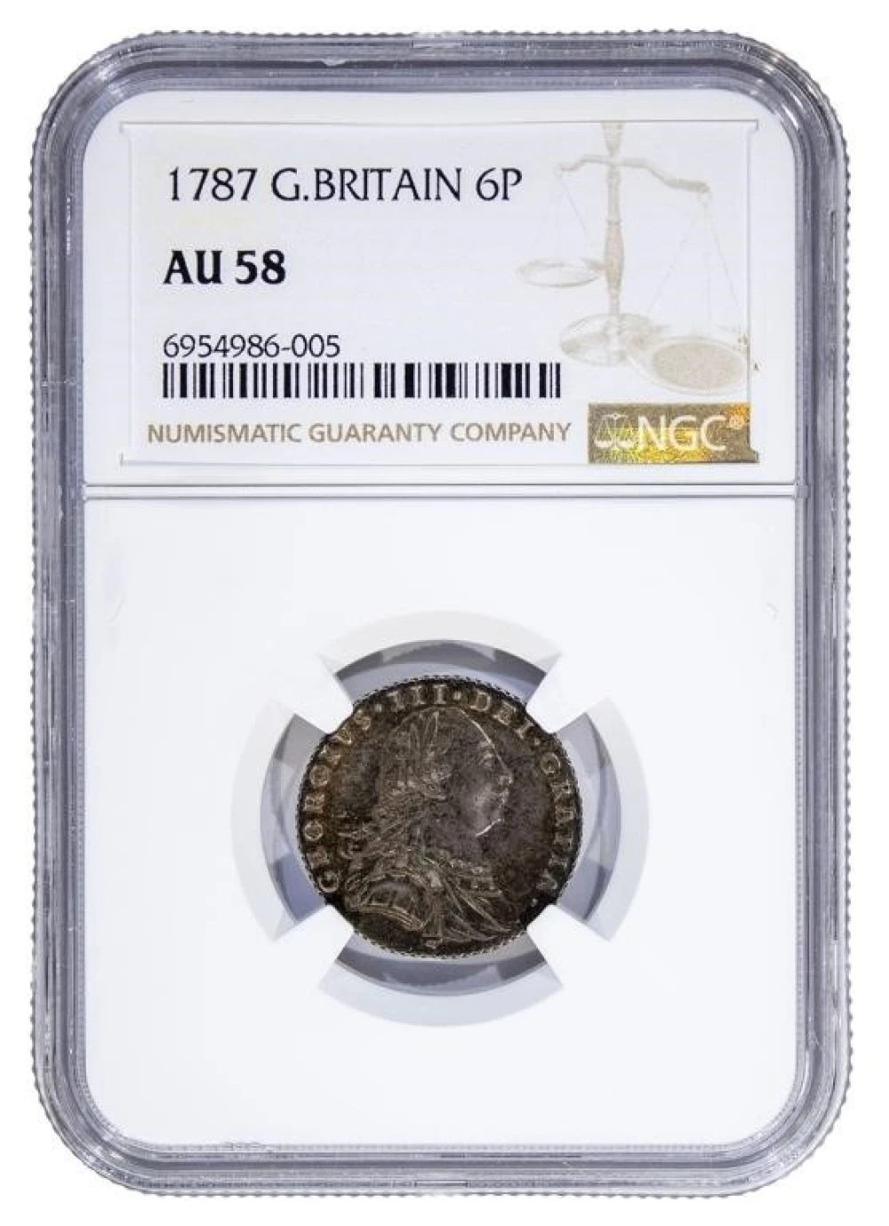 Great Britain. NGC AU-58 1787 Sixpence
