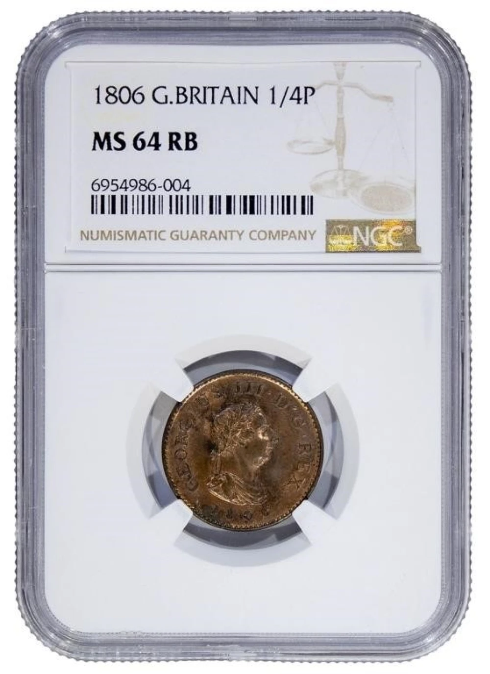 Great Britain. NGC MS-64 RB 1806 Farthing