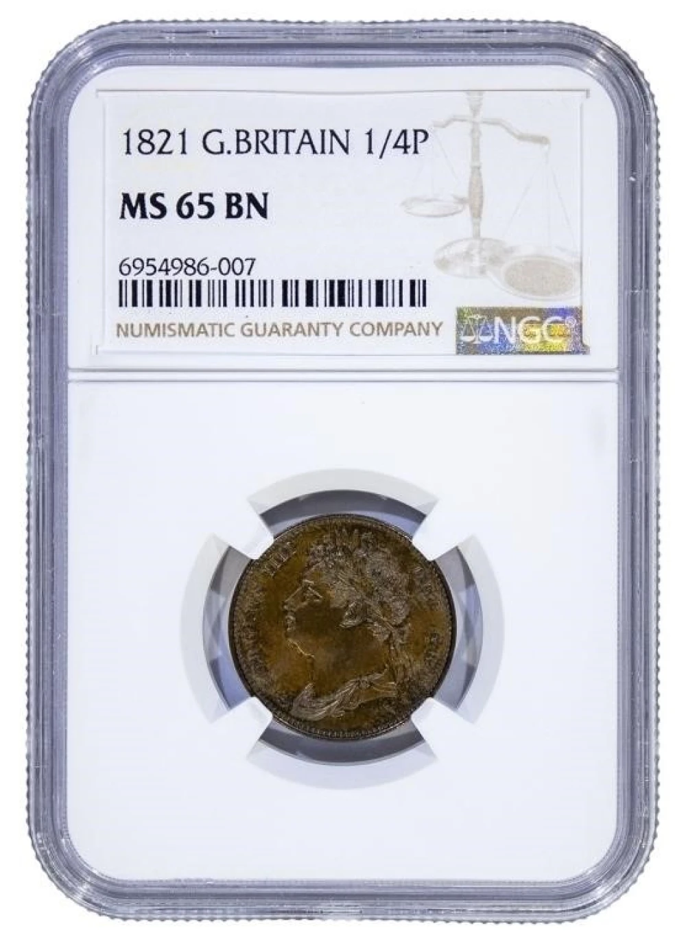 Great Britain. NGC MS-65 BN 1821 Farthing