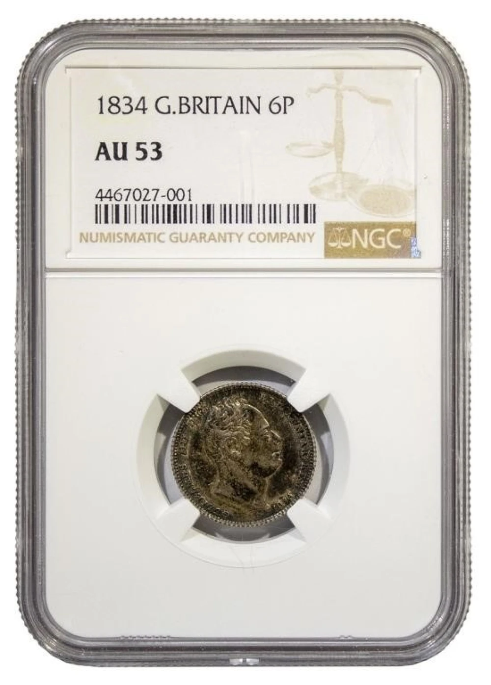 Great Britain. NGC AU-53 1834 6 Pence