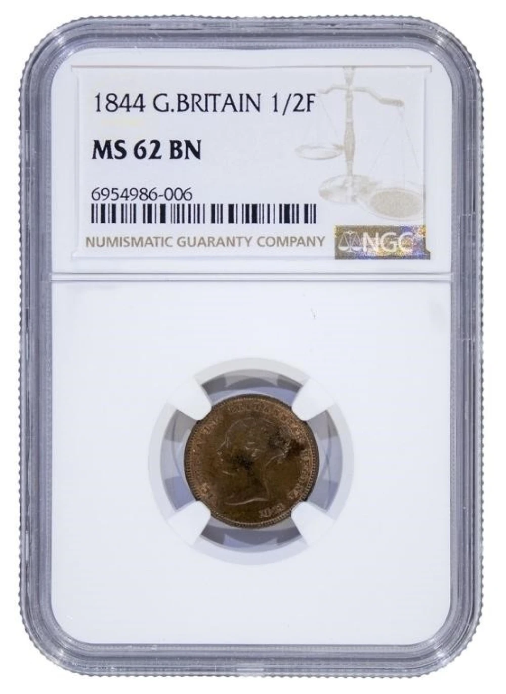 Great Britain. NGC MS-62 BN 1844 Half Farthing