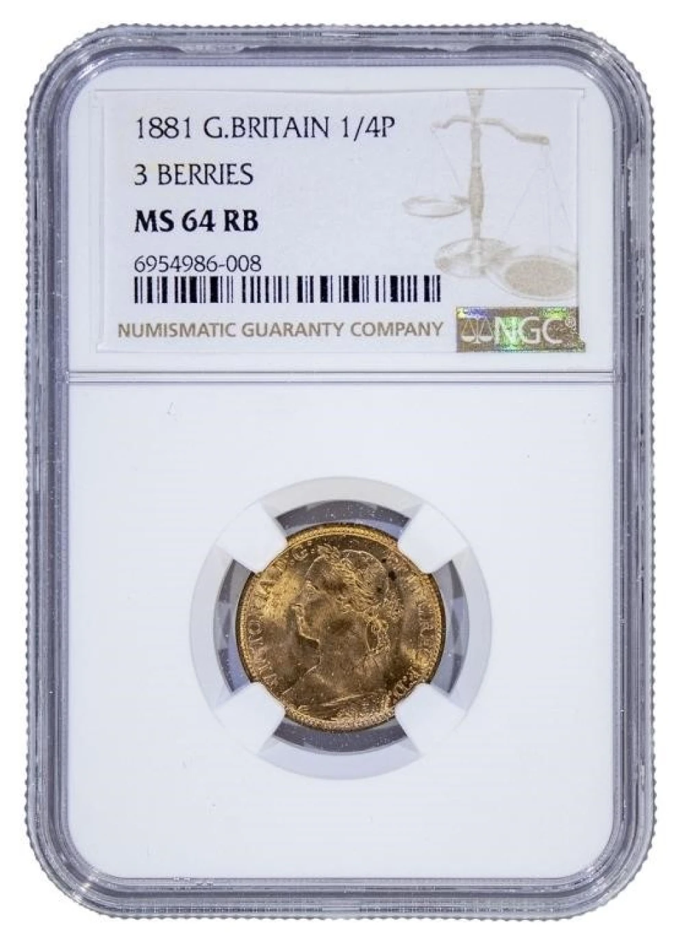 Great Britain. NGC MS-64 RB 1881 Farthing