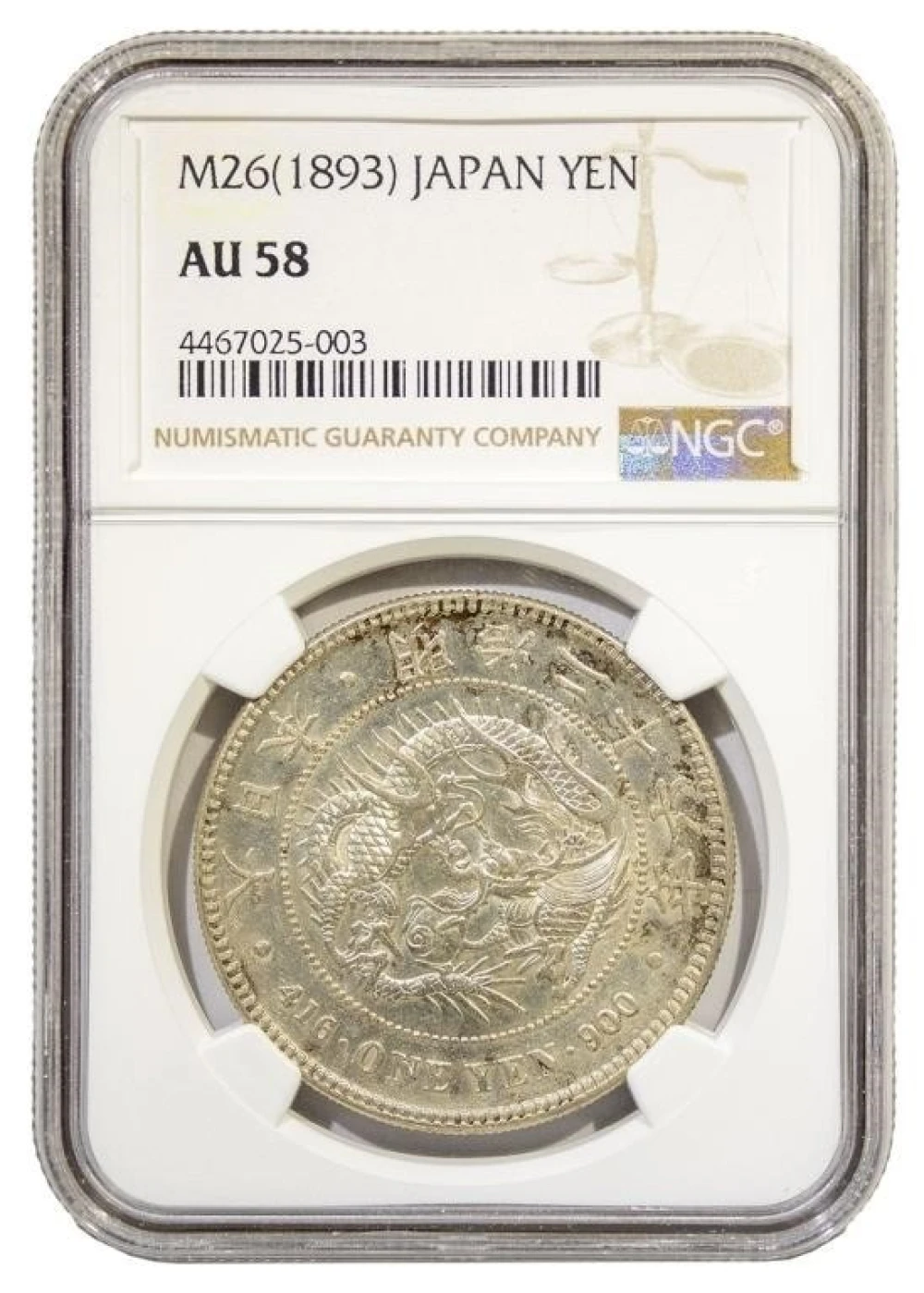 Japan. NGC AU-58 M26 (1893) Silver Yen