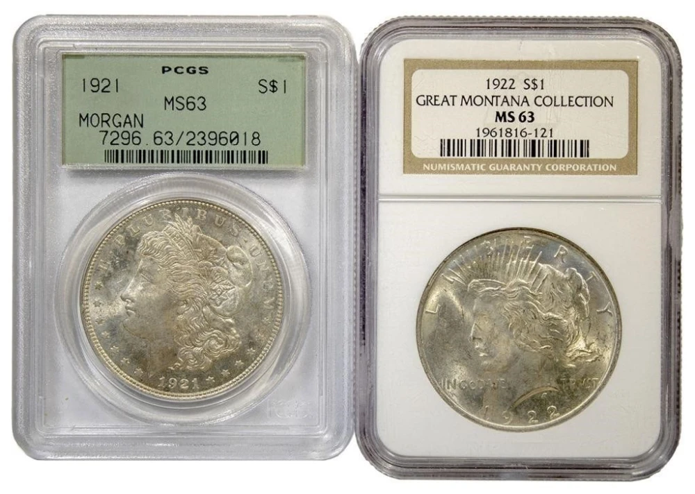 Certified MS-63 1920's Silver Dollar Pair