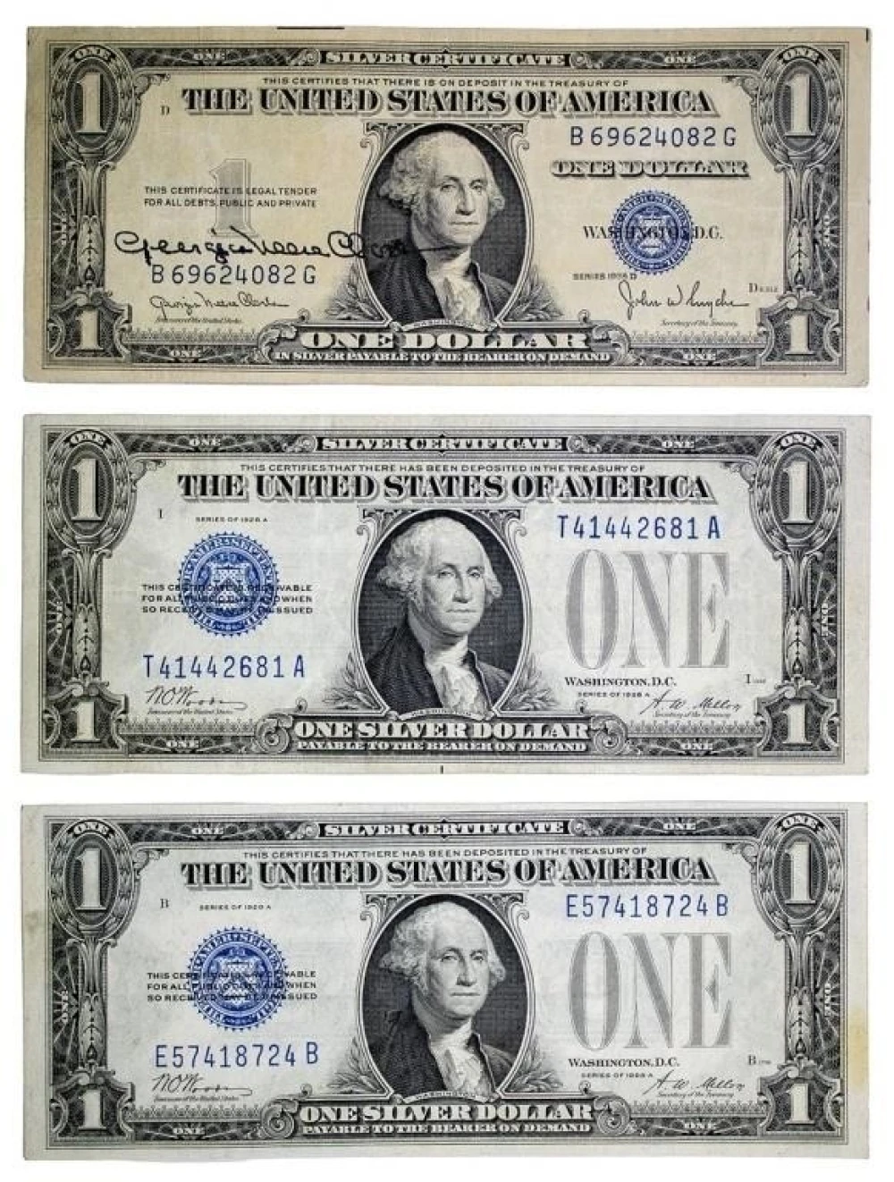 Trio of Small Size $1 Silver Certificates