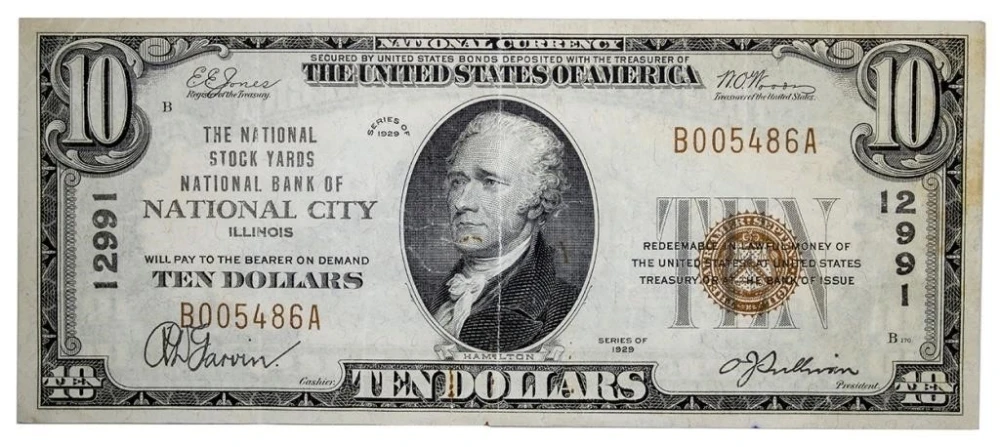 Illinois. National City. VF+ Series 1929 $10