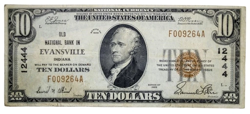 Indiana. Evansville. VF Series 1929 $10