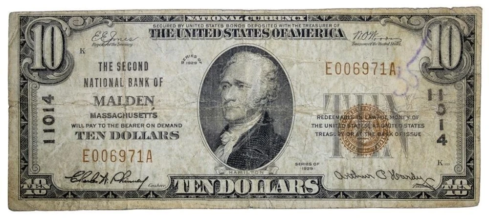 Massachusetts. Malden. Fine Series 1929 $10