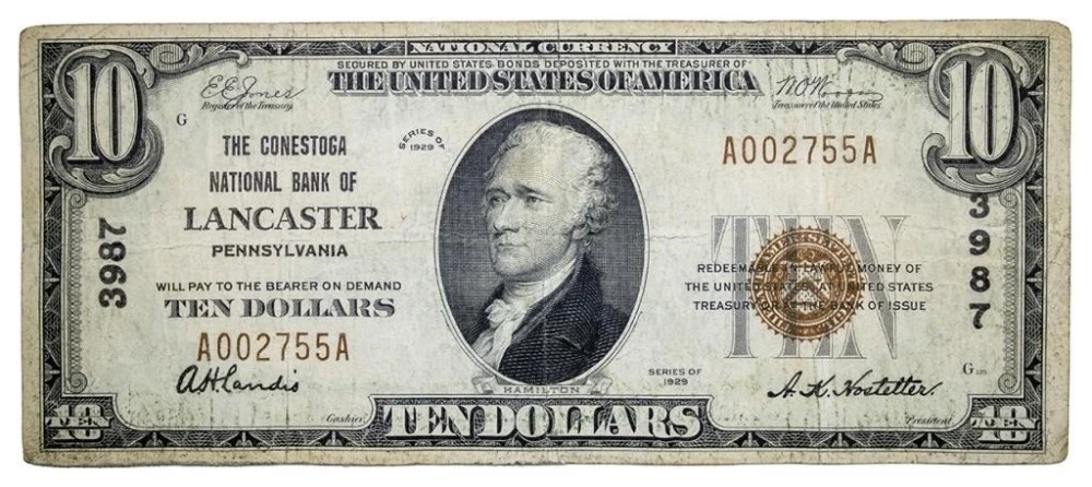 Pennsylvania. Lancaster. Fine+ Series 1929 $10