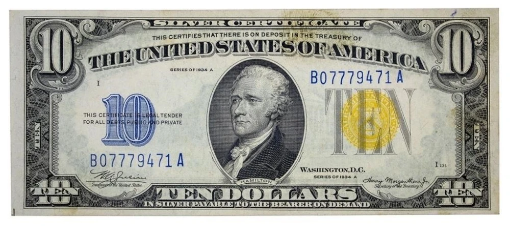 AU Series 1934-A Gold Seal Africa Note $10