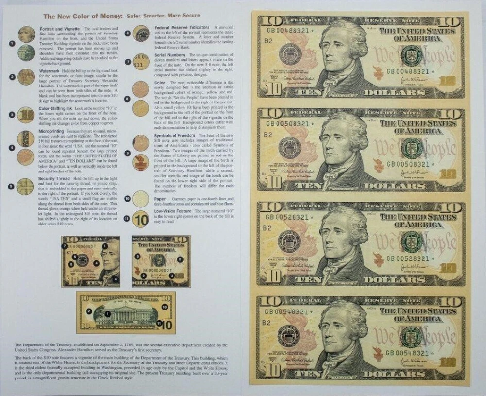 4 Note 2004-A $10 Star Note Uncut Sheet