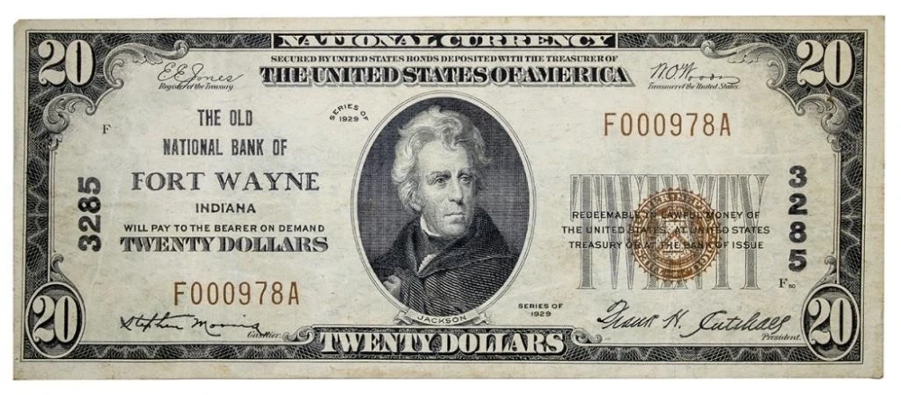 Indiana. Fort Wayne. Crisp VF-EF Series 1929 $20