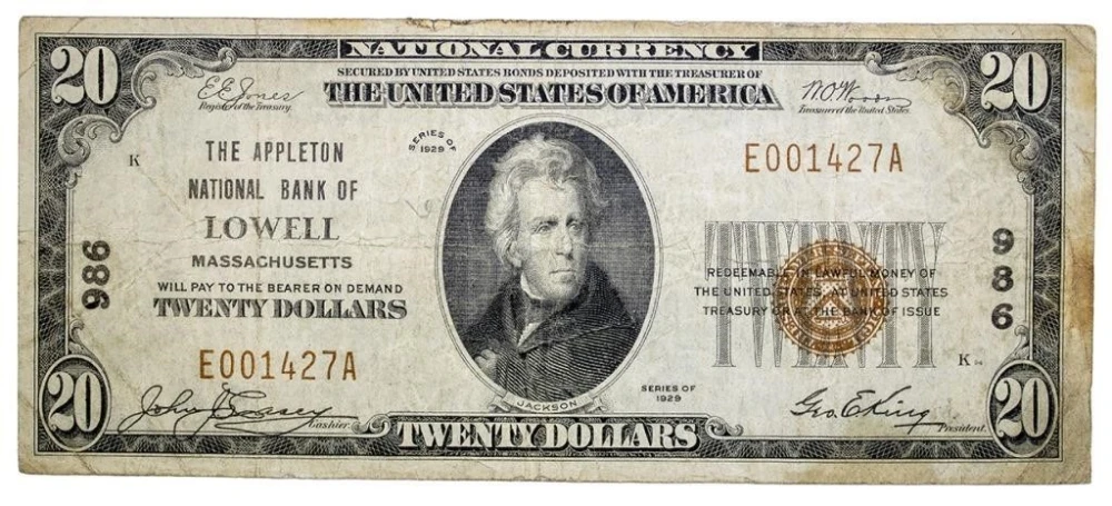 Massachusetts. Lowell F-VF 1929 $20