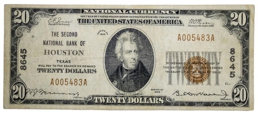 Texas. Houston. VF Series 1929 $20
