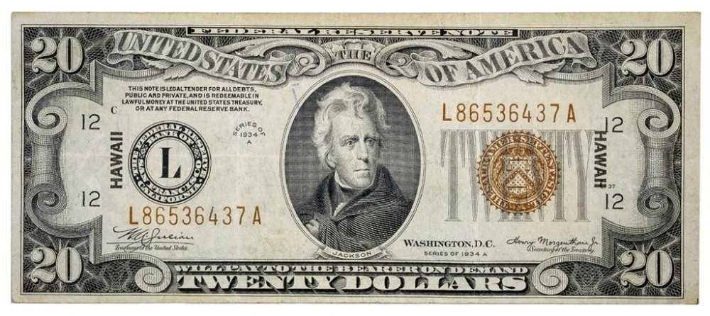 VF Series 1934 A Hawaii Overprint $20