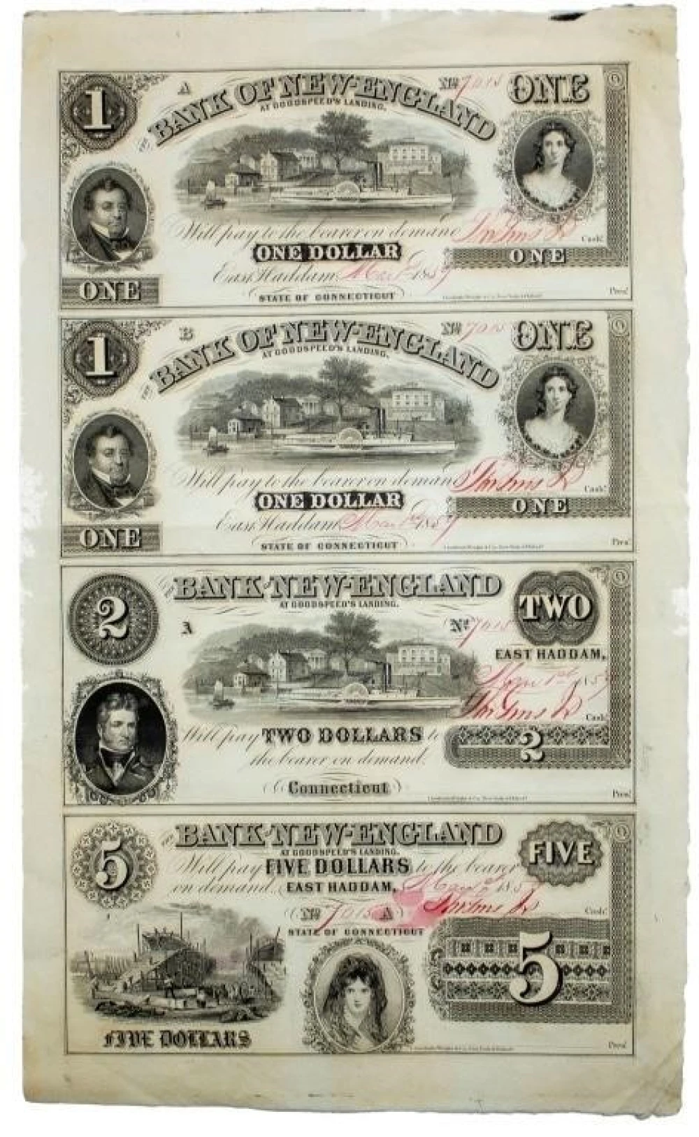 A 2nd Connecticut. East Haddam 4 Note Uncut Sheet
