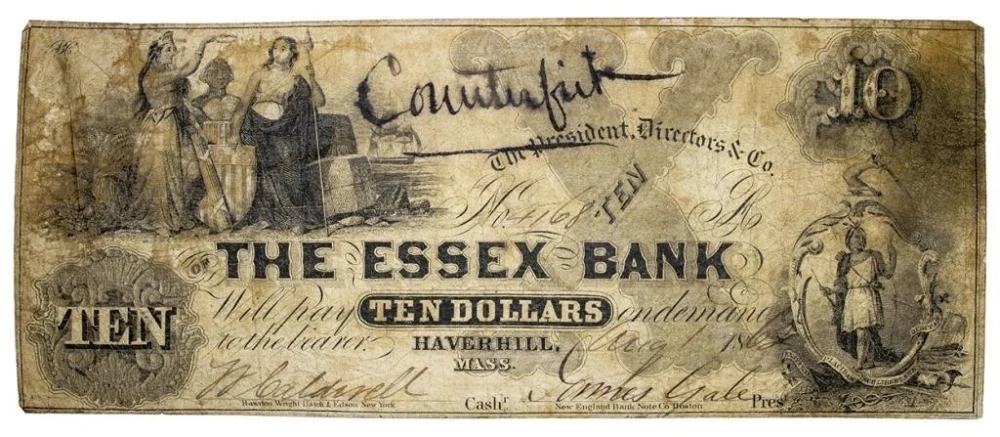 Massachusetts. Haverhill. VF Counterfeit $10 Note