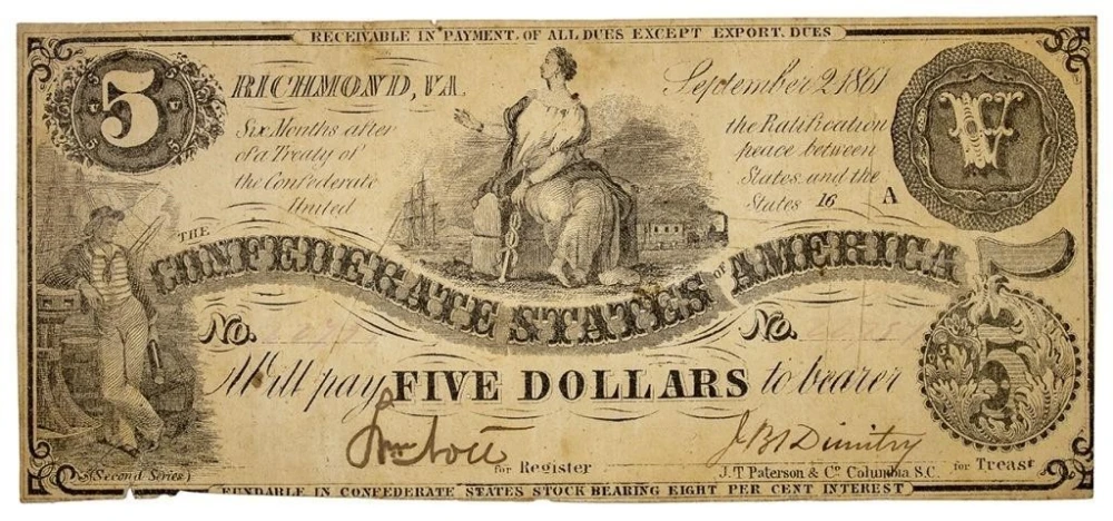 Confederate States. VF Series 1861 $5