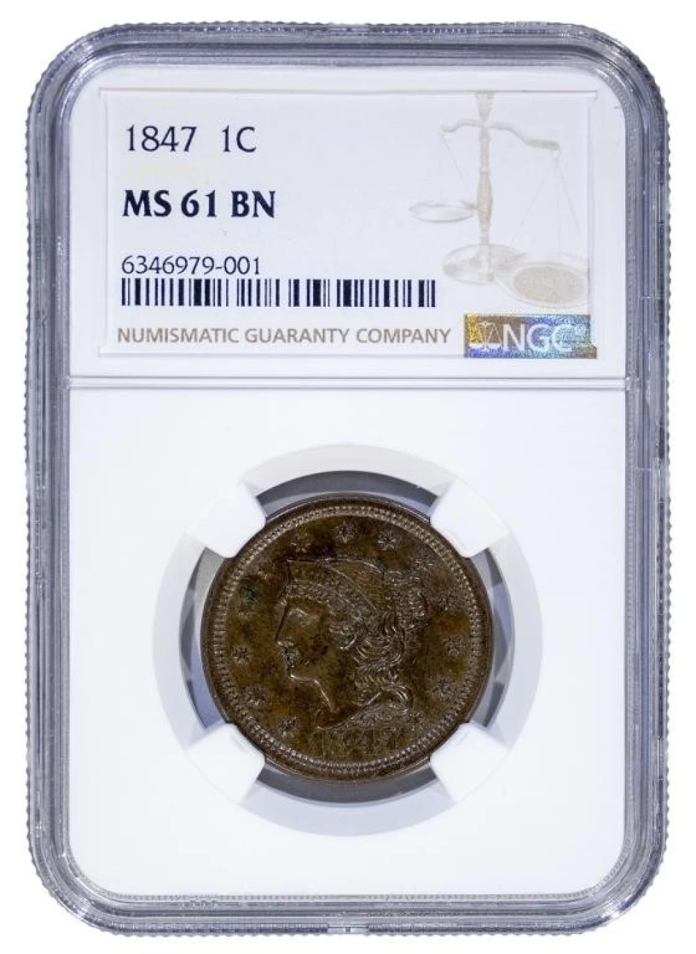 NGC MS-61 Brown 1847 Large Cent