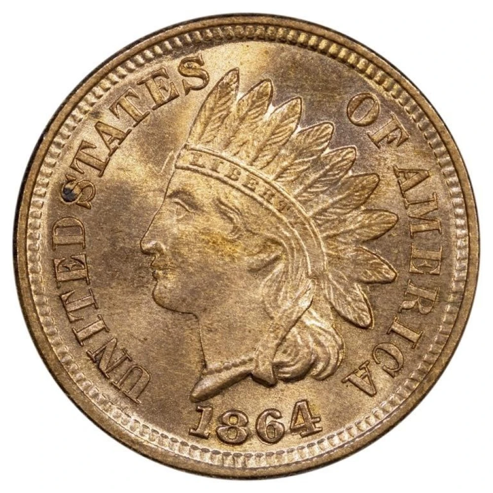 MS-64+ 1864 Re-Cut Date Bronze Indian Cent