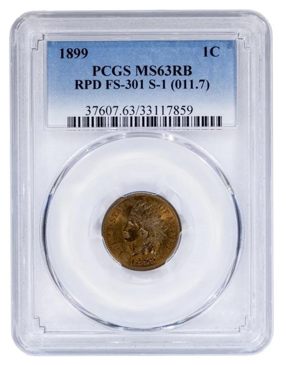 PCGS MS-63 RB Repunched Date 1899 Indian Cent