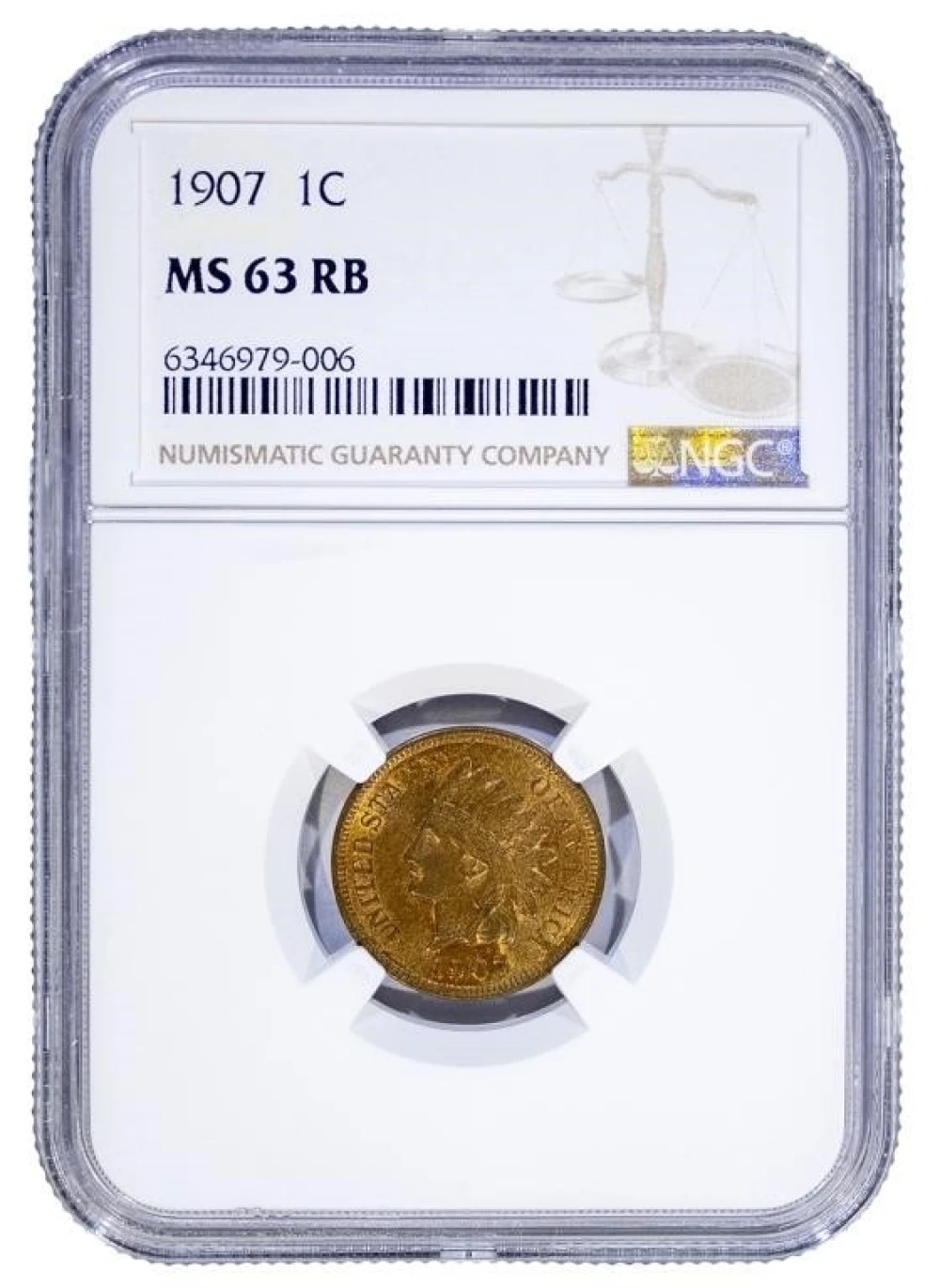 NGC MS-63 RB 1907 Indian Cent