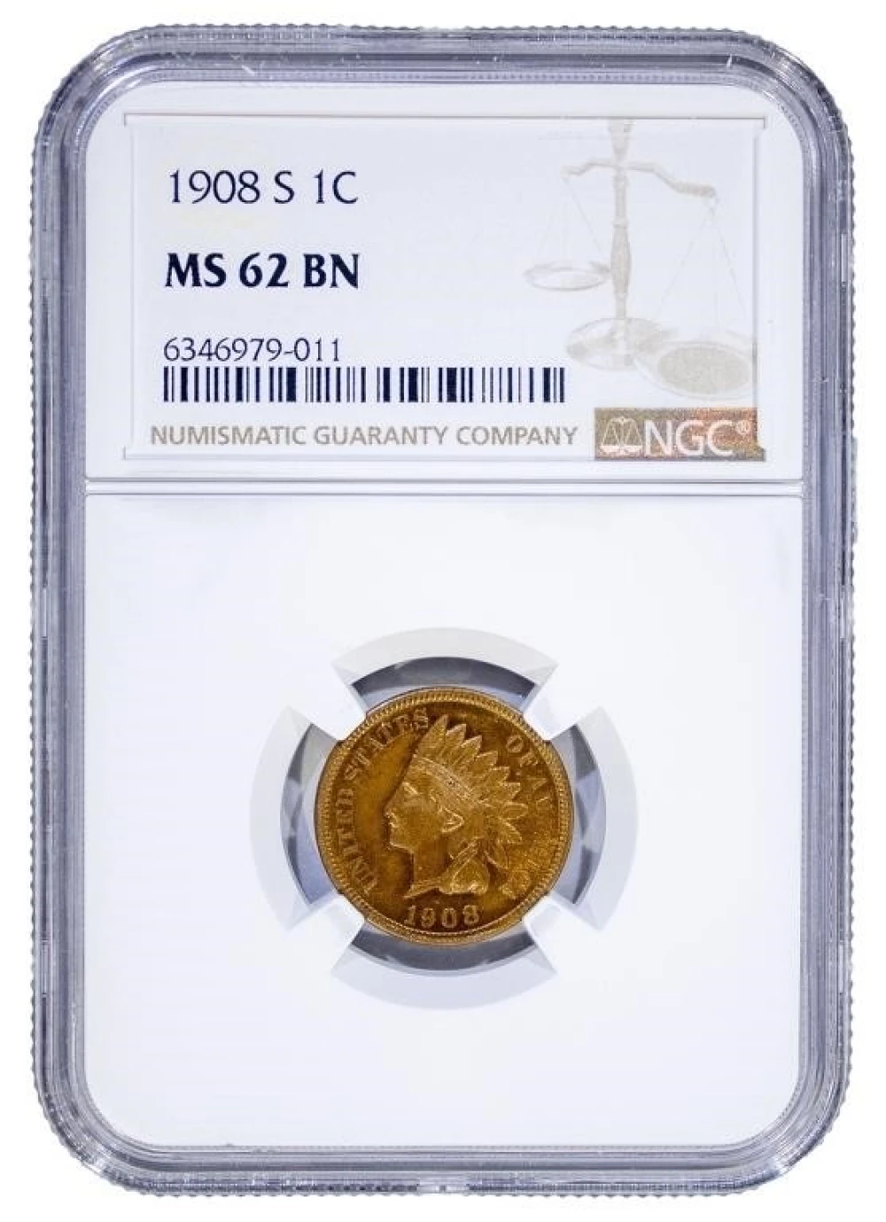 A 2nd NGC MS-62 BN 1908-S Indian Cent