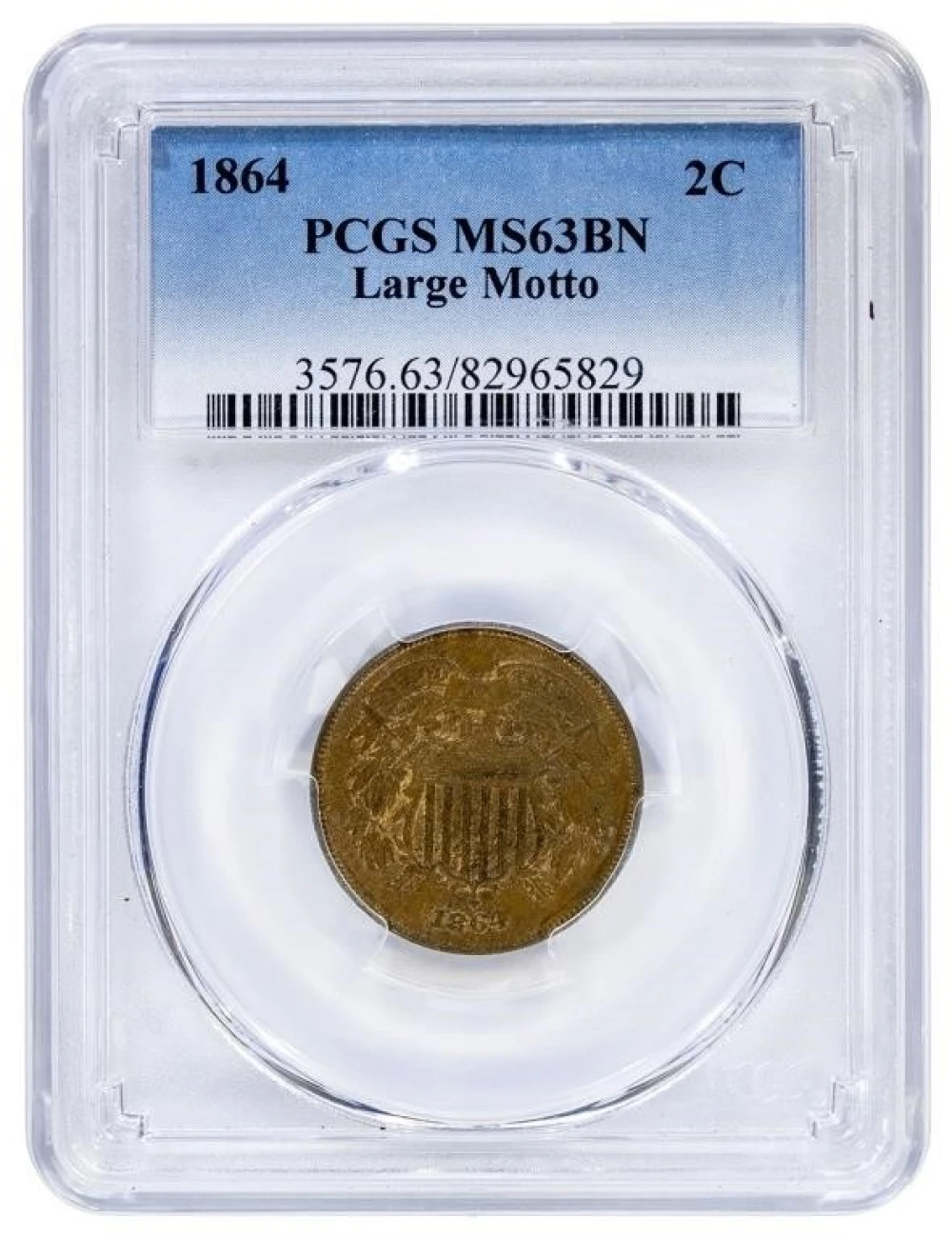 PCGS MS-63 BN 1864 Large Motto Two-Cents