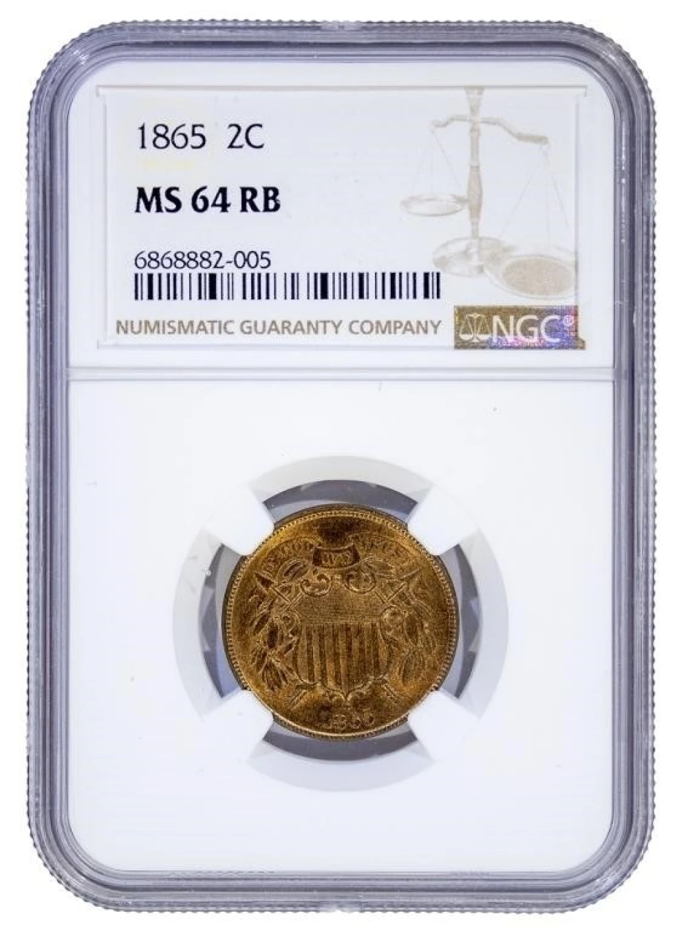 NGC MS-64 RB 1865 Two-Cents