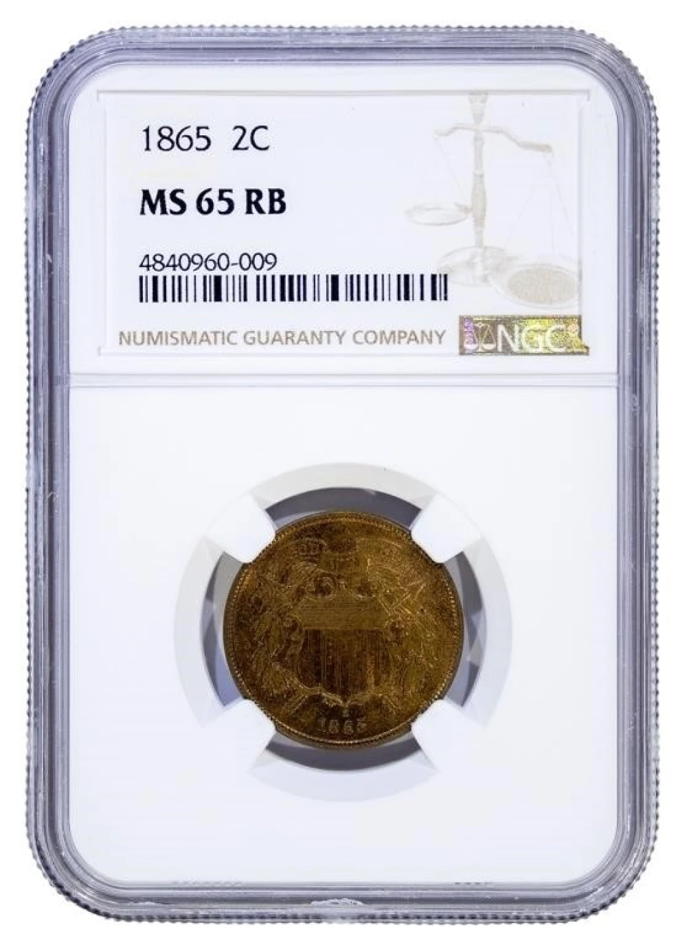 NGC MS-65 RB 1865 Two Cent Piece