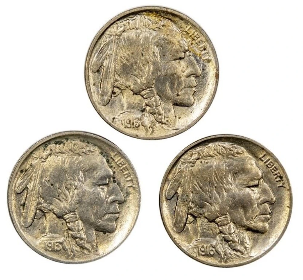 3 Early Buffalo Nickels
