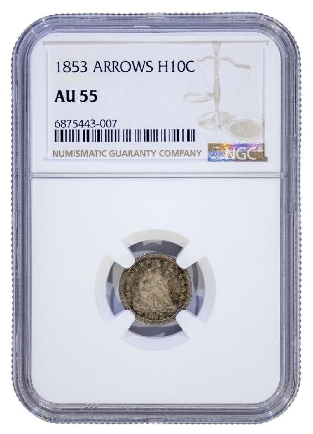 NGC AU-55 1853 Arrows Half Dime