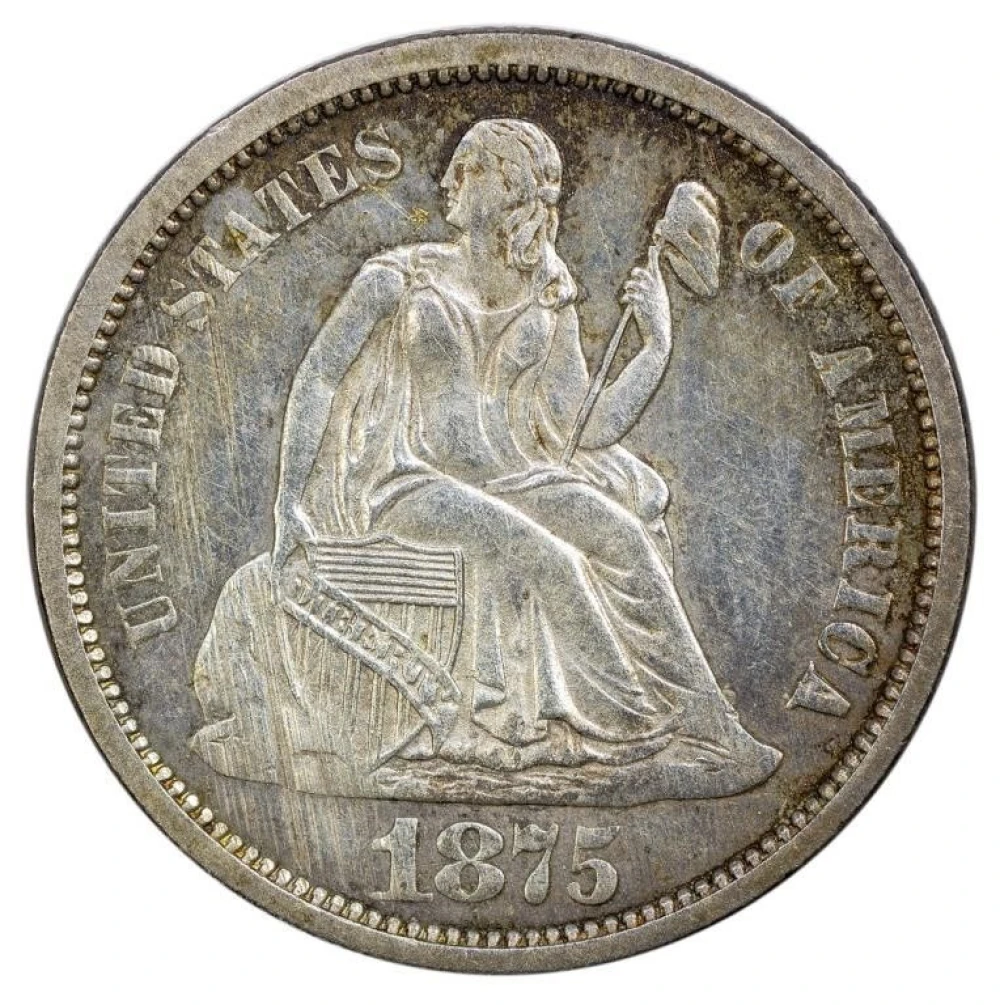 MS-60 1875-S Dime
