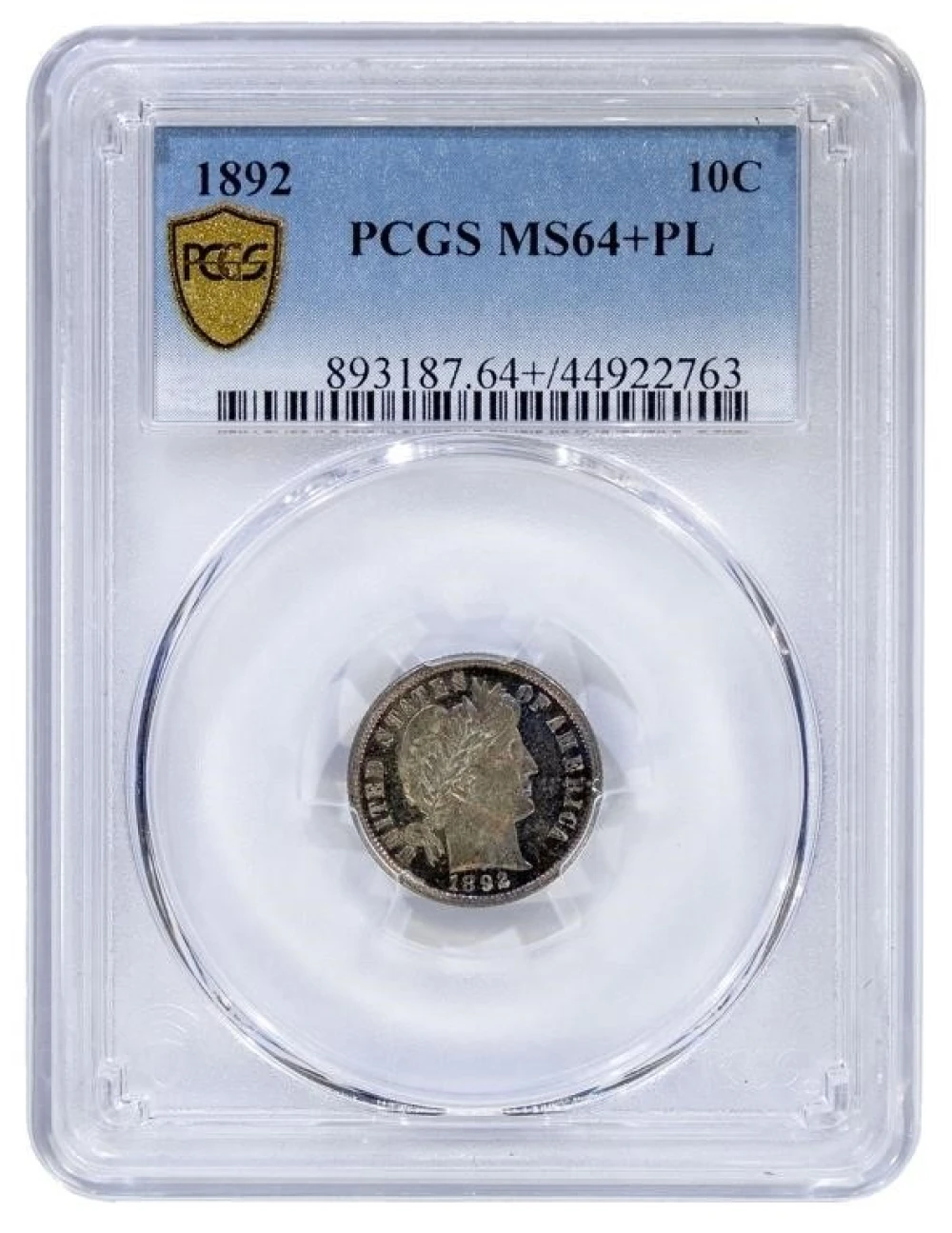 PCGS MS-64+ PL 1892 Dime