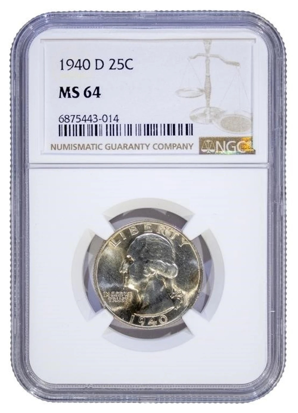 NGC MS-64 1940-D Washington Quarter