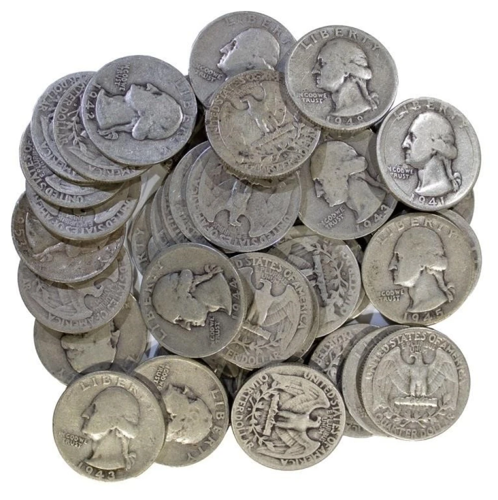Roll of Circulated Silver Washington Quarters