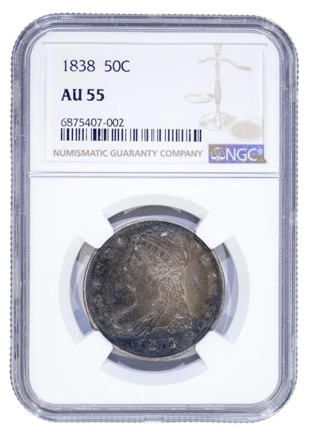 NGC AU-55 1838 Reeded Edge Half Dollar
