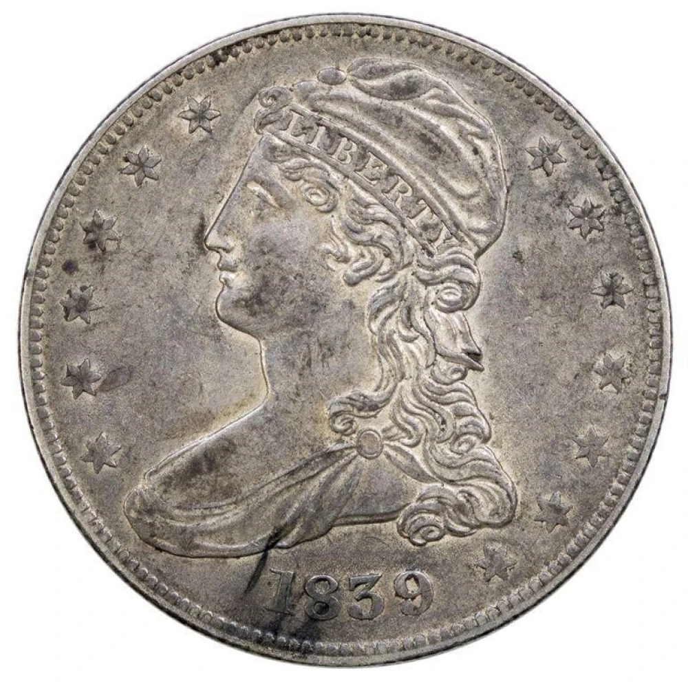 AU-55 1839 Reeded Edge Half Dollar