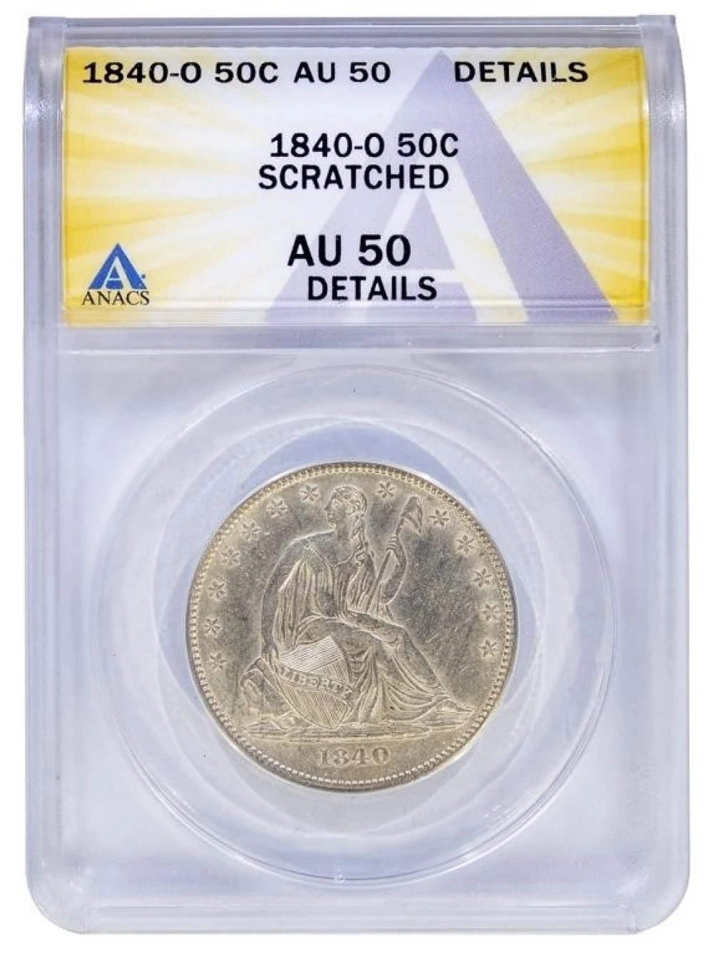 ANACS AU-50 Details 1840-O Seated Half