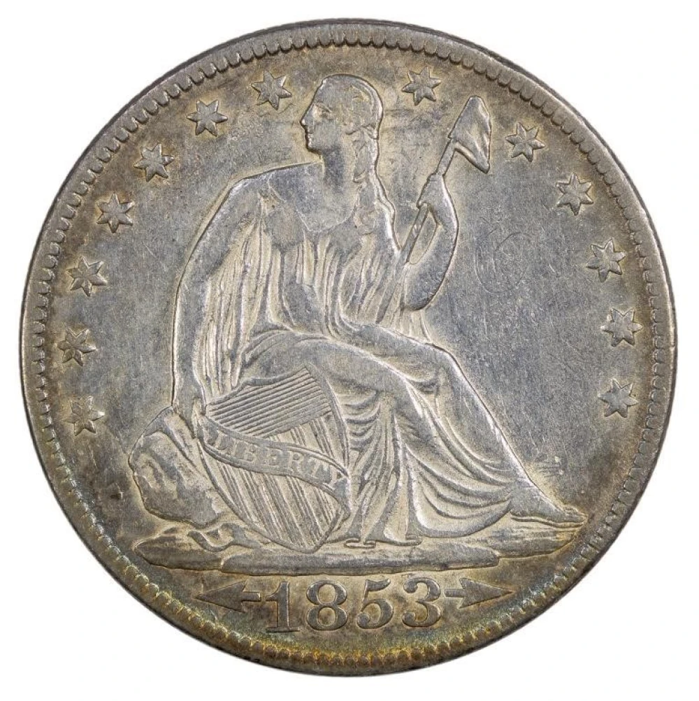 AU-50 Details 1853 Arrows and Rays Half Dollar