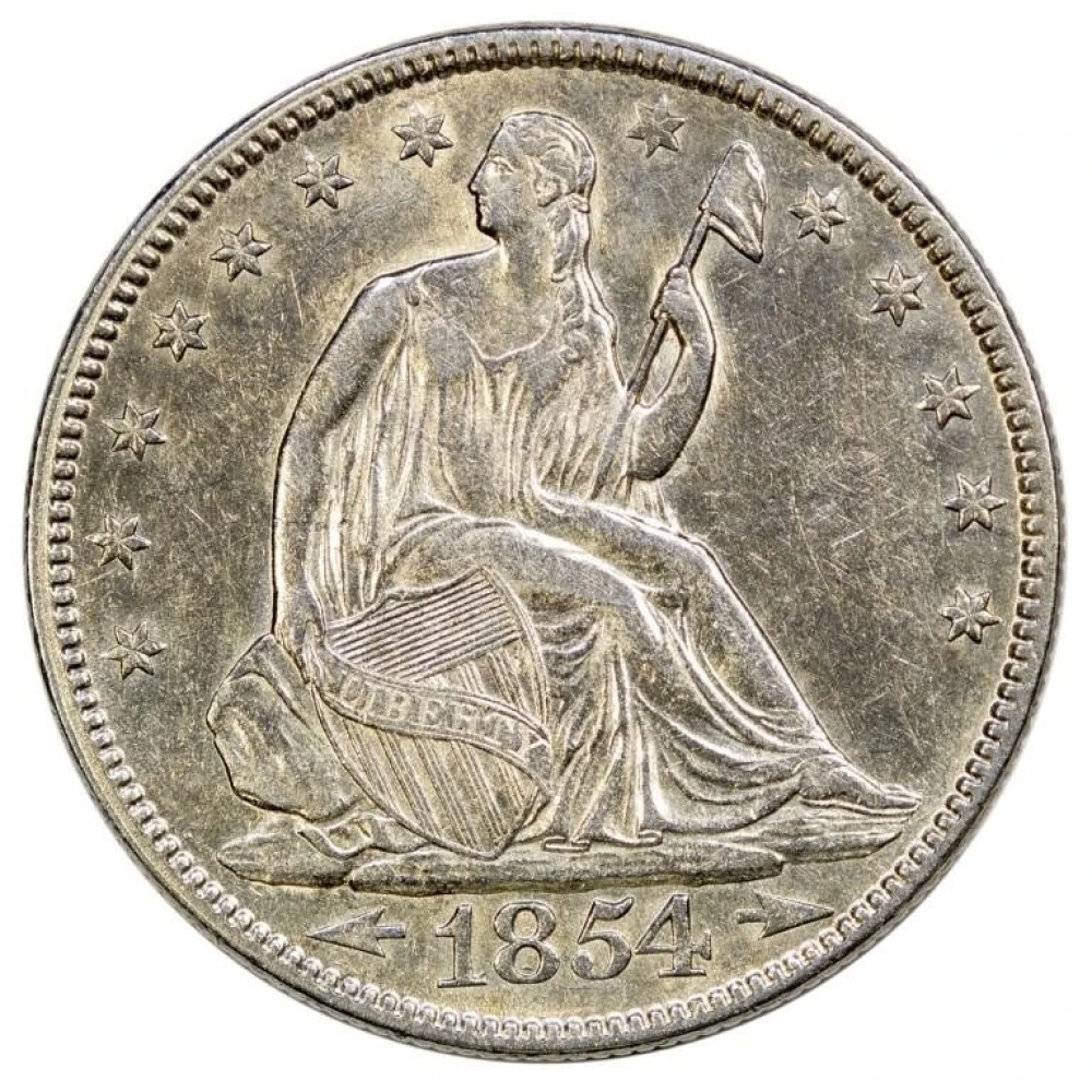 AU-55 Details 1854 Arrows Half Dollar