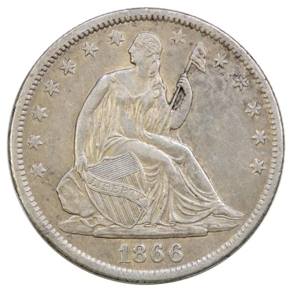 AU-50 1866-S Motto Half Dollar