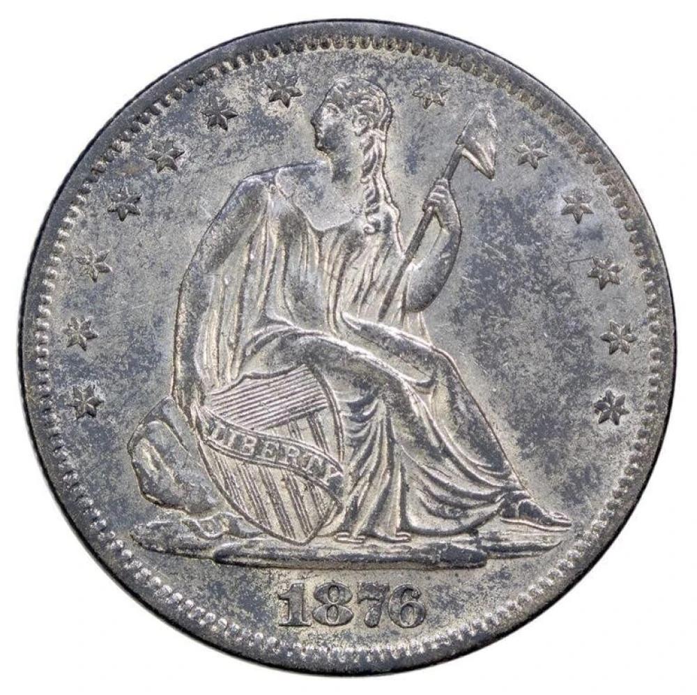 AU-58 Toned 1876-S Half Dollar