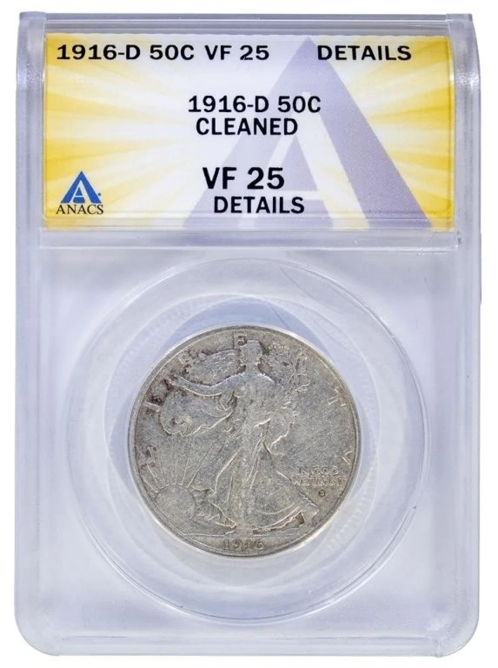ANACS VF-25 Details 1916-D Walking Liberty Half