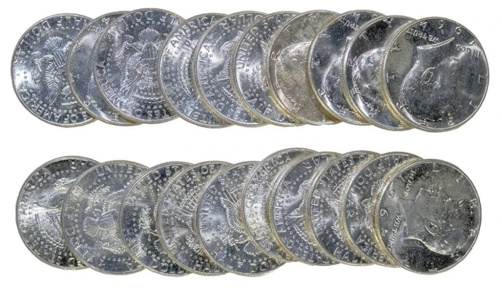 Roll of 1964-D Kennedy Half Dollars