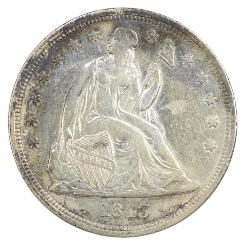 AU-50 1843 Seated Dollar